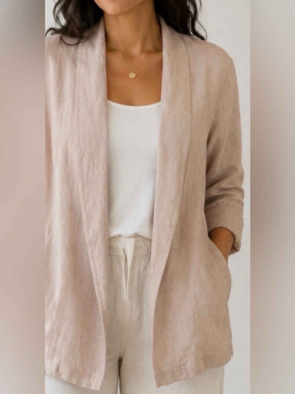 Crossroads woman|Linen longline open front cardigan,layering piece•••Lagenlook